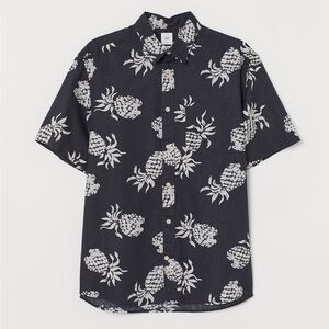 H&M/Navy (washed black) Pineapple Print Casual Shirt Sz: XL
